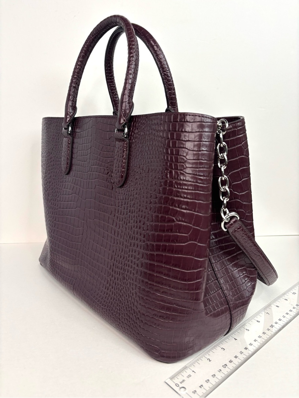 Ralph Lauren Bullion Large Marcy Satchel Croc-Embossed Mahogany Leather Bag - Picture 11 of 16